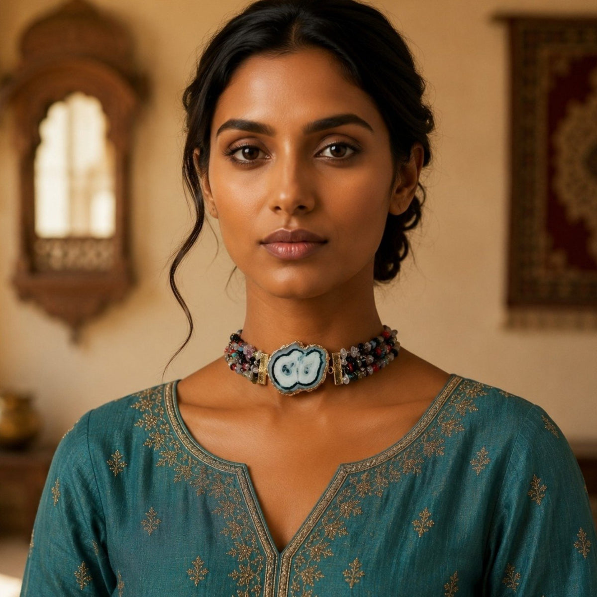 SHAHANA RAW RUSTIC FINISH NATURAL STONE CHOKER/NECKPIECE CH511