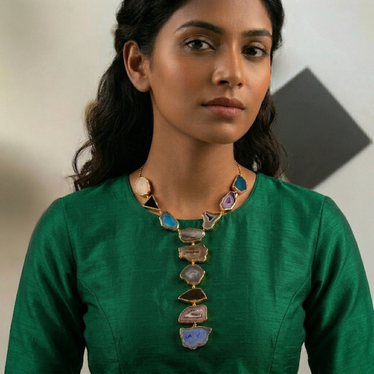 VIHANA HANDMADE NATURAL AGATE STONE TIE NECKLACE ML234