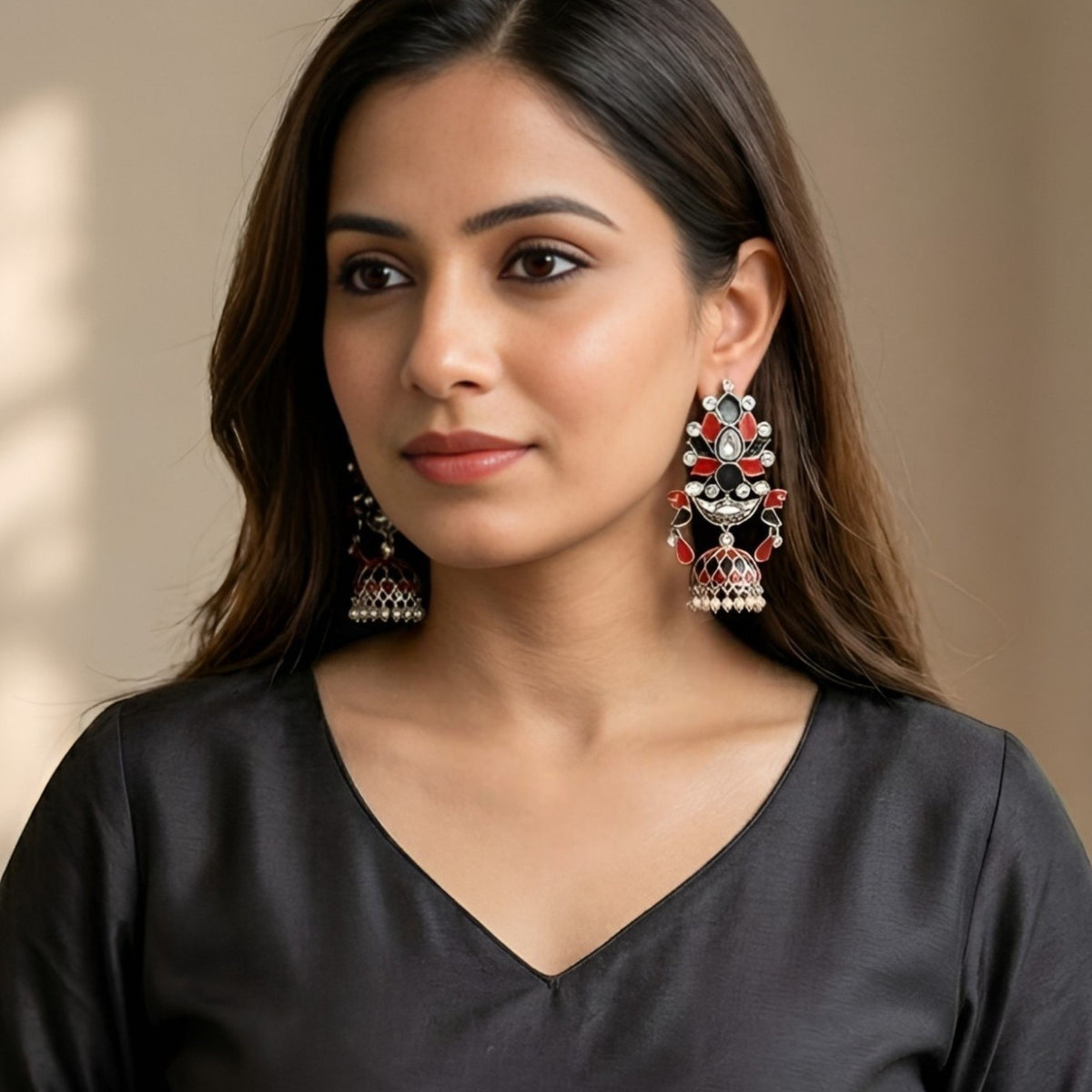 SALOME ENAMEL ANTIQUE SEMI HANDMADE EARRINGS/JHUMKAS ER781