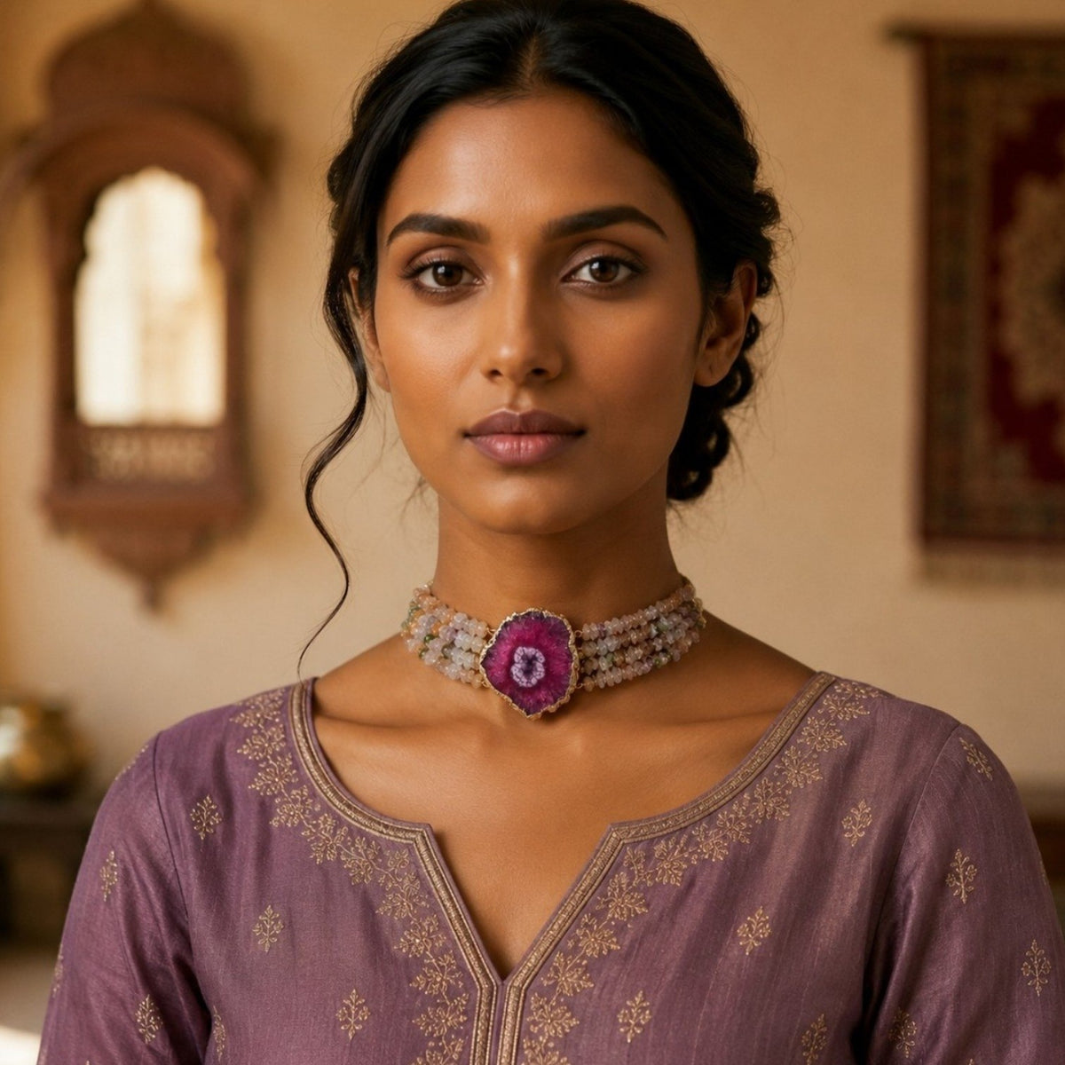 SHAHANA RAW RUSTIC FINISH NATURAL STONE CHOKER/NECKPIECE CH511