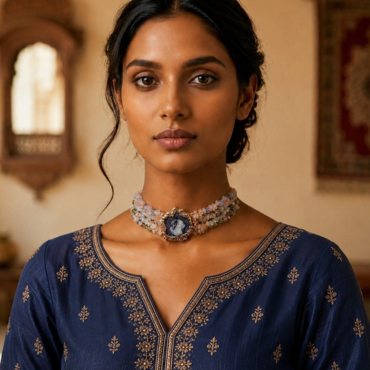 SHAHANA RAW RUSTIC FINISH NATURAL STONE CHOKER/NECKPIECE CH511