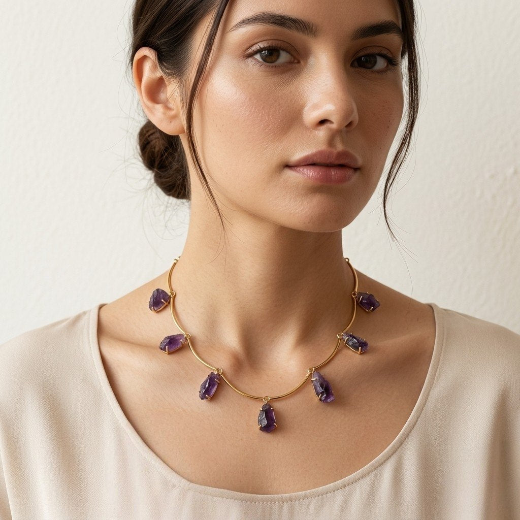 ALIA HANDMADE AND HAND HAMMERED RAW NATURAL STONE NECKLACE OF28