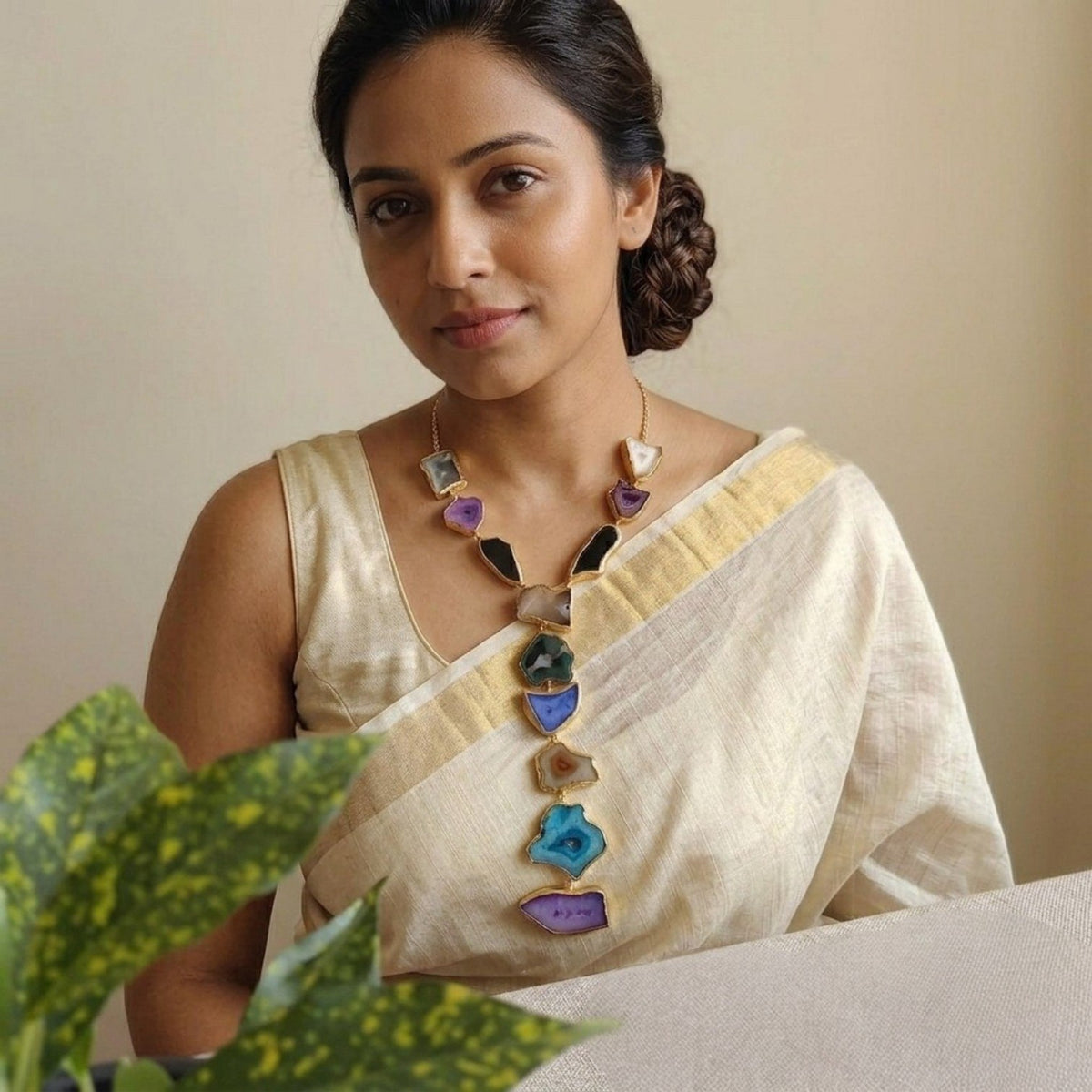 VIHANA HANDMADE NATURAL AGATE STONE TIE NECKLACE ML234