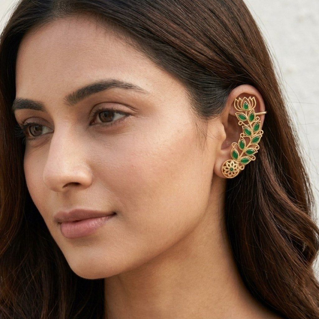 VIYANA GOLD TONED SEMI HANDMADE EAR CUFF/EARRINGS EA28