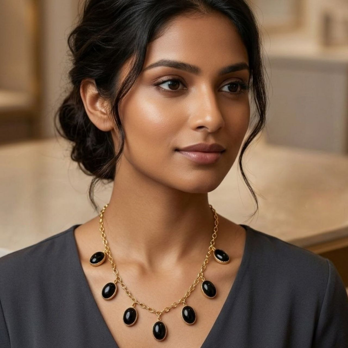 SHAKSHI HANDMADE GOLD TONED NATURAL STONE NECKPIECE OF30