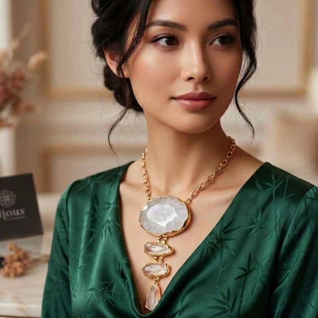 VARSHA HANDMADE PREMIUM RAW NATURAL DRUZY STONE NECKLACE NL371