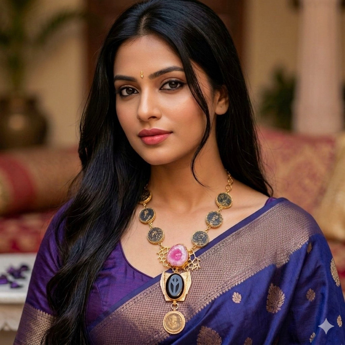 JIYA AGATE STONE COINED MALA/NECKPIECE ML227