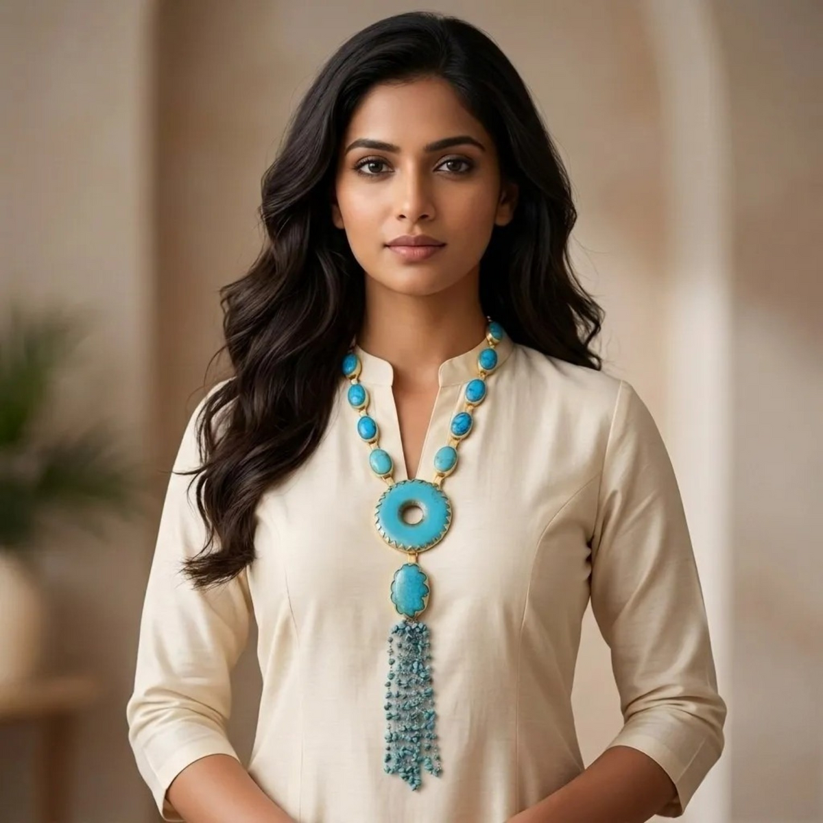NIKITHA HANDMADE TURQUOISE MALA/NECKPIECE ML222