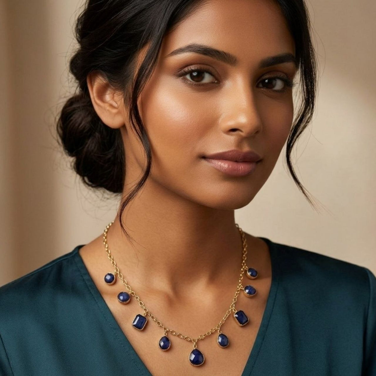 SHAKSHI HANDMADE GOLD TONED NATURAL STONE NECKPIECE OF30