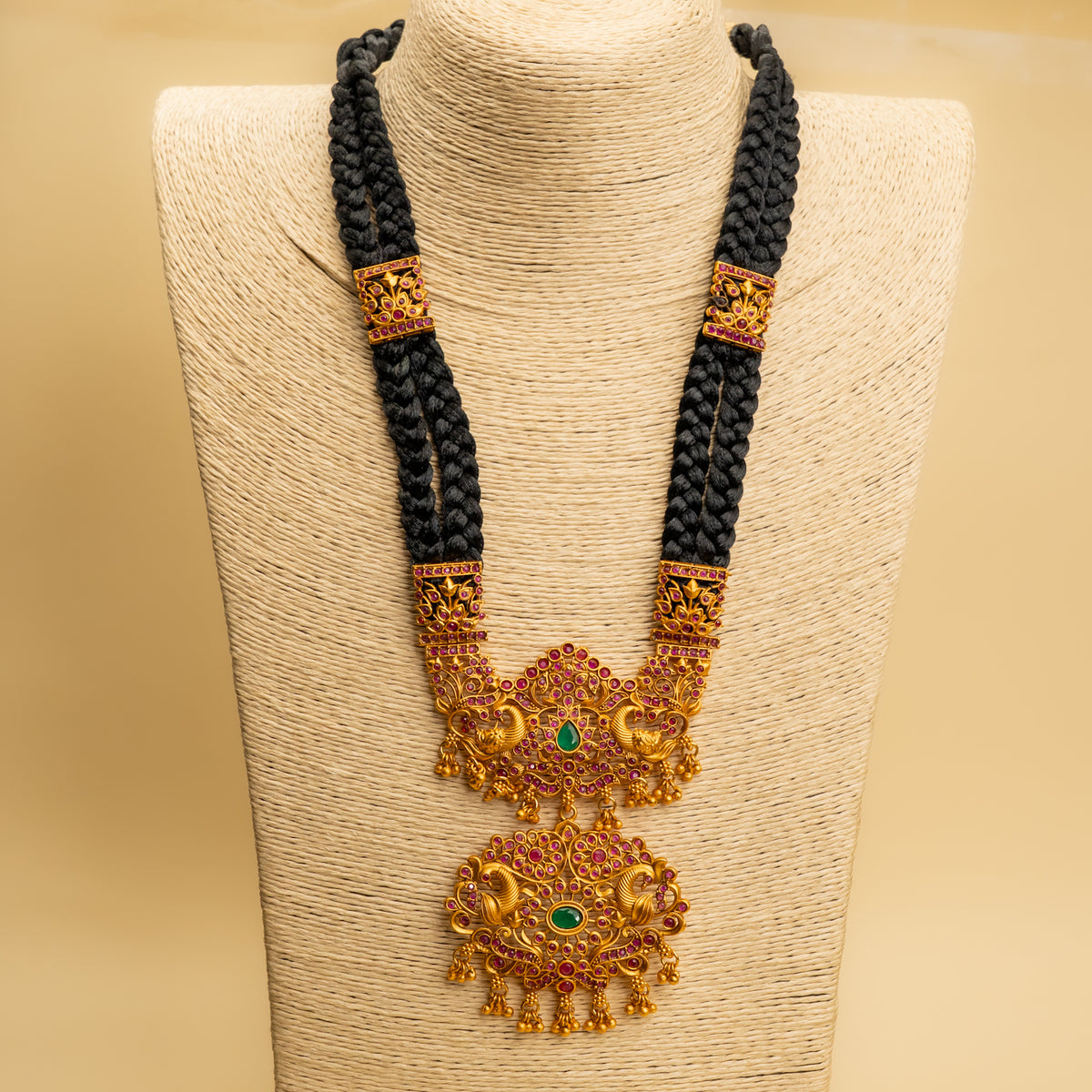 NIRALAYA TEMPLE GOLD TONED WITH BLACK THREAD MALA/ NECKPIECE  ML75