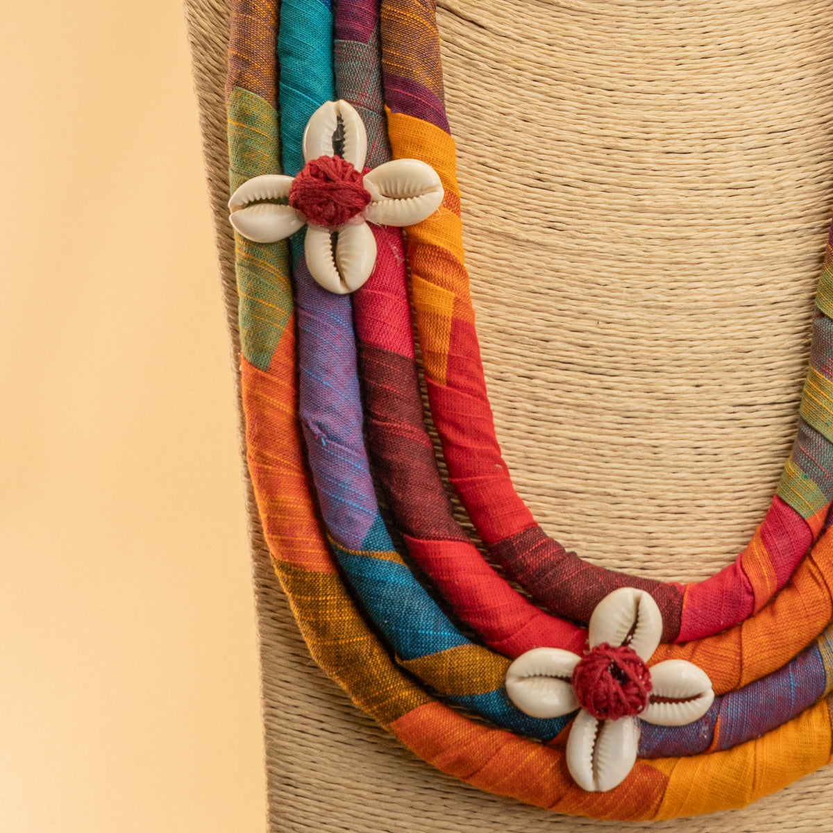 MITHILA FABRIC AND BEADS HANDMADE AND HANDSTICHED MALA/ NECKPIECE ML86