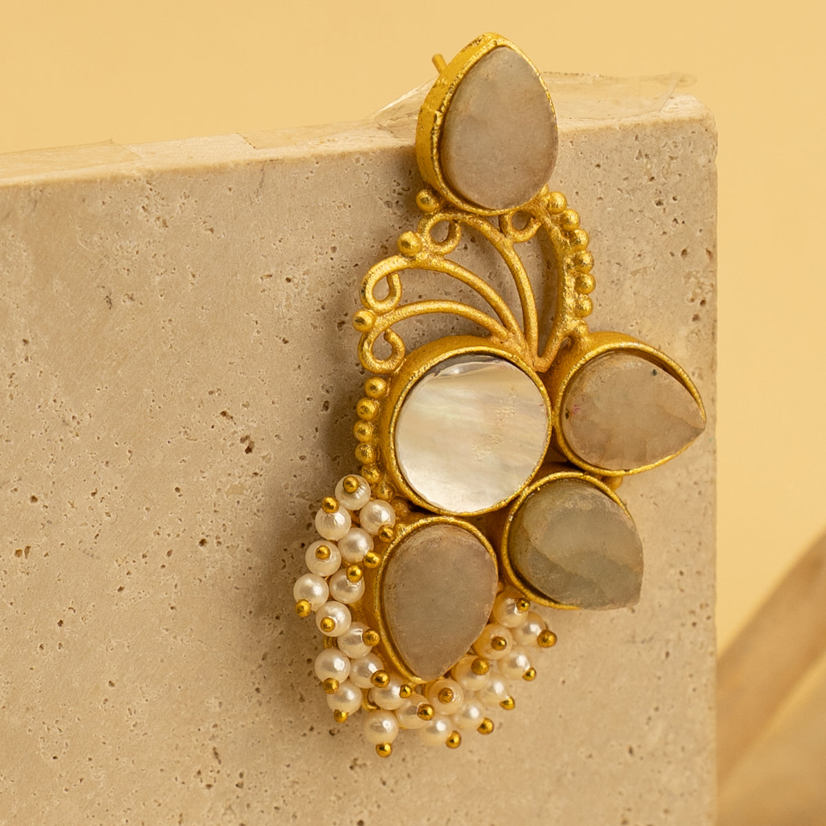 NIVIKA RUSTIC AND RAW ANTIQUE FINISH HANDMADE NATURAL STONE EARRINGS ER460