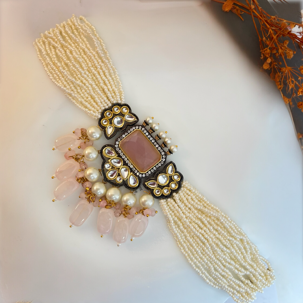 GRACE RUSTIC MONALISA STONE SEMI HANDMADE CHOKER WITH EARRINGS CH120