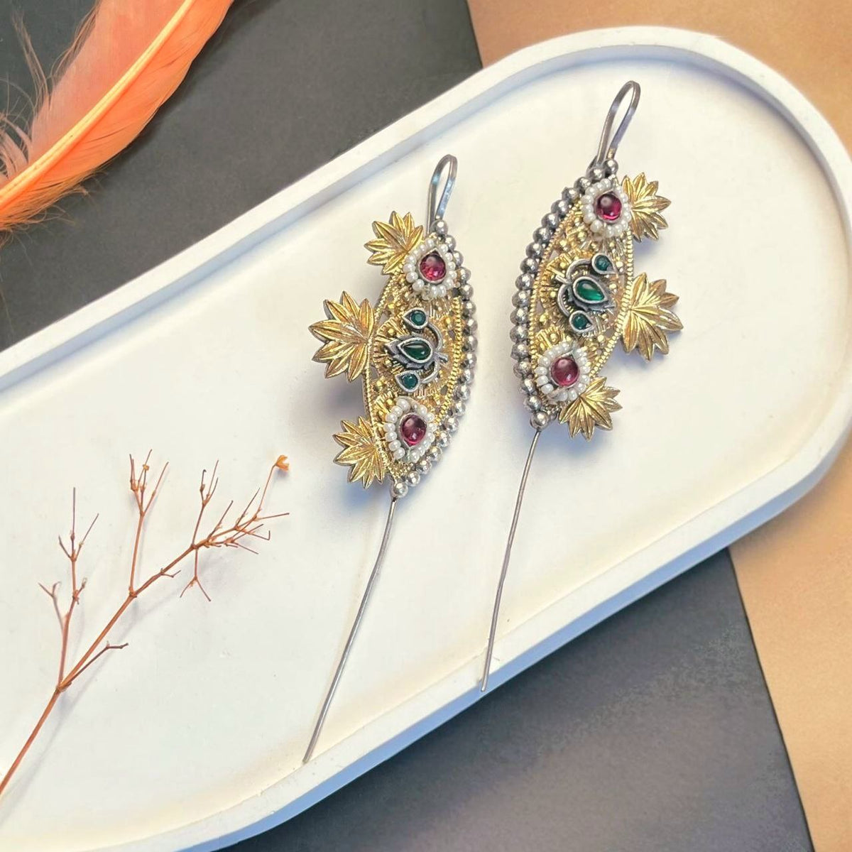 SHUSHANA HANDMADE ANTIQUE DUAL TONED EAR CUFF/EARRINGS EA24