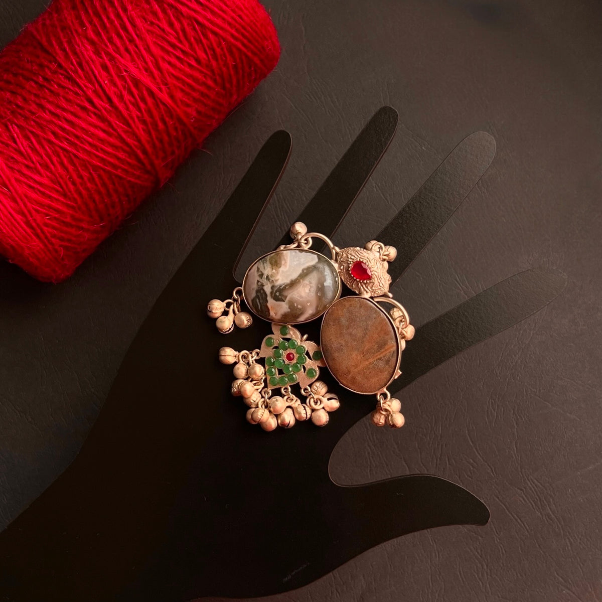 MRILUNA PREMIUM HANDMADE NATURAL STONES SILVER POLISH RING R61