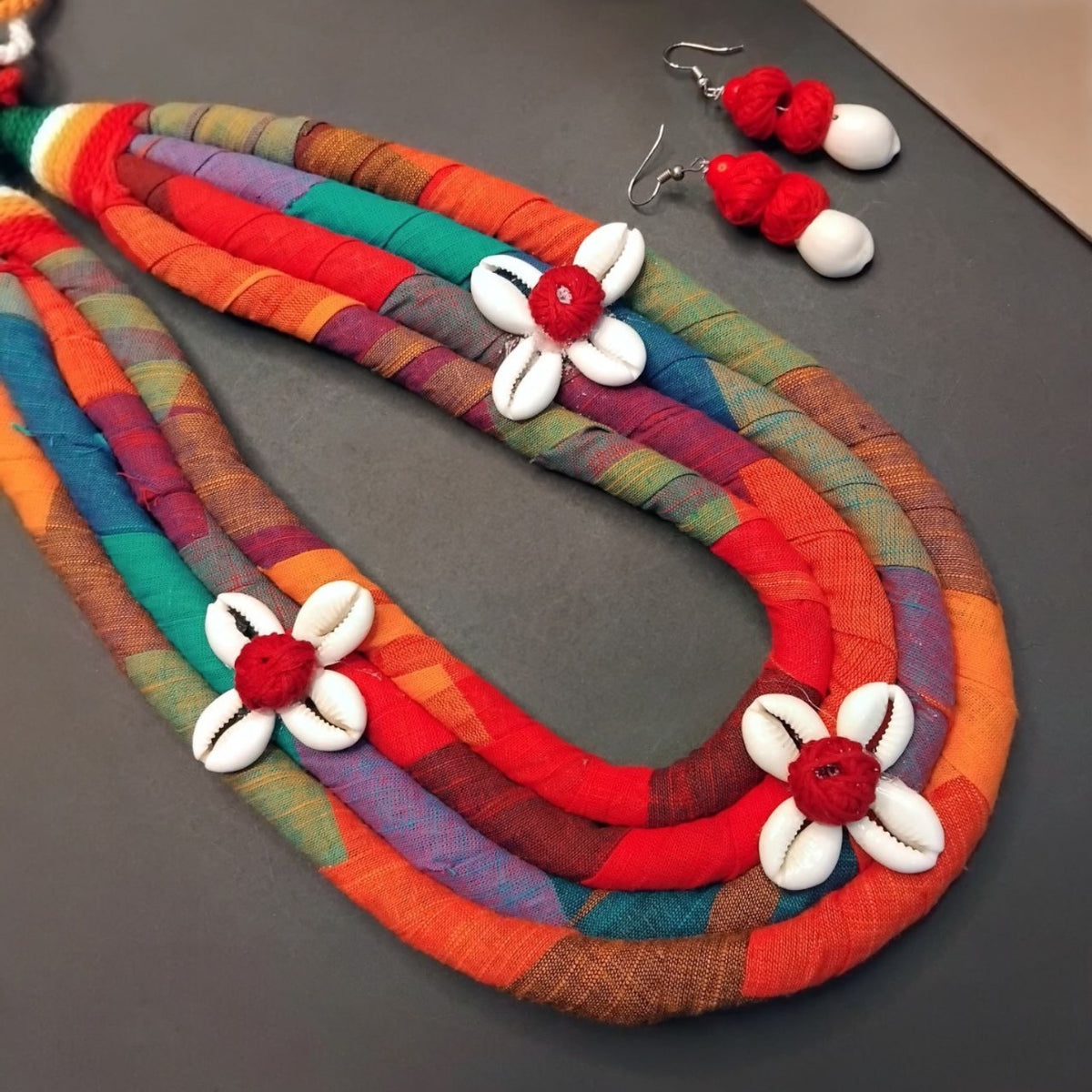 MITHILA FABRIC AND BEADS HANDMADE AND HANDSTICHED MALA/ NECKPIECE ML86