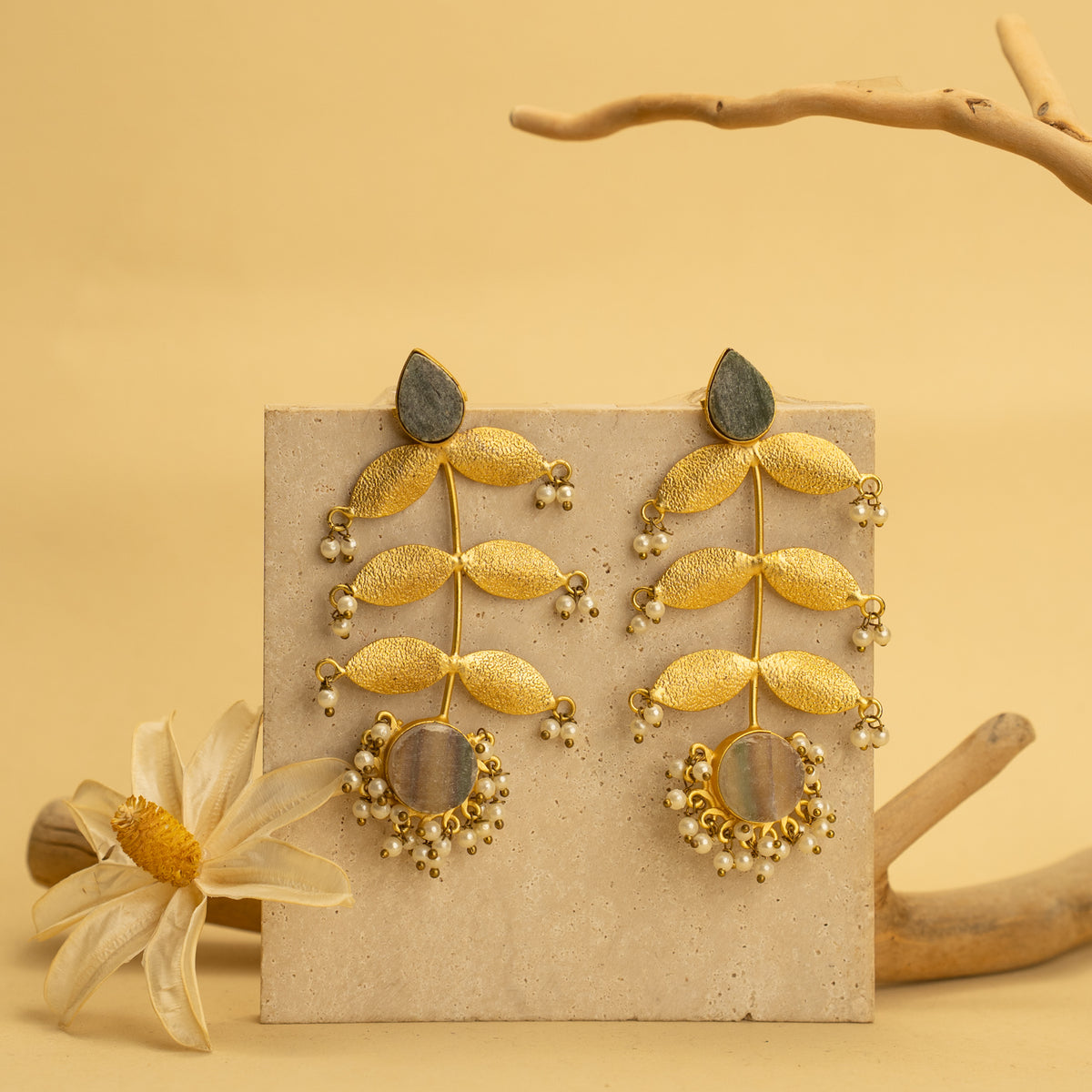 ZIYANA RUSTIC AND RAW ANTIQUE FINISH HANDMADE NATURAL STONE EARRINGS  ER462