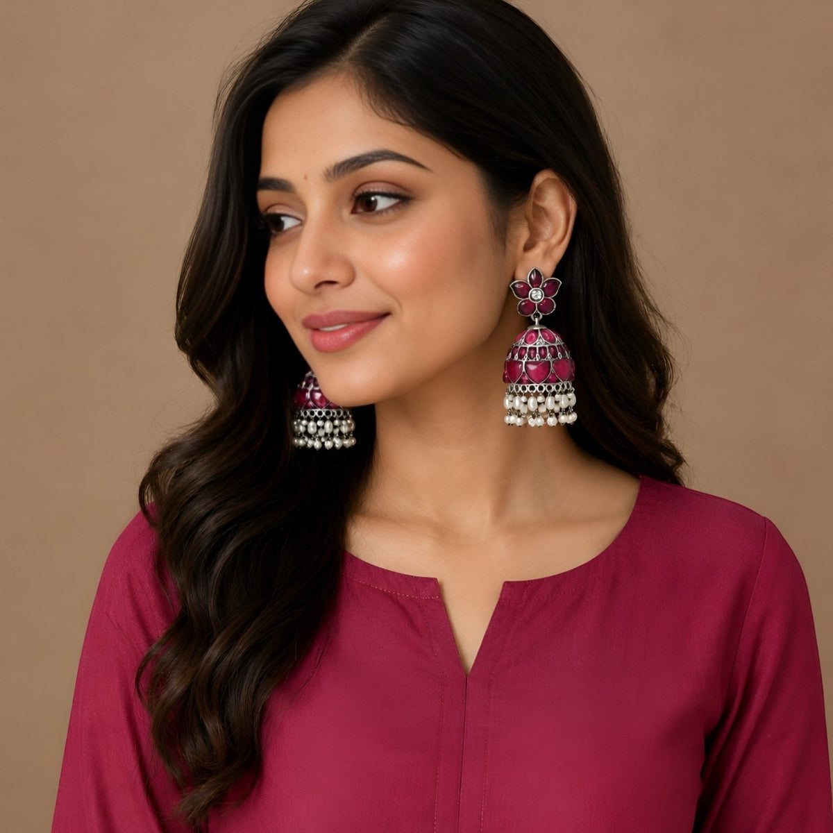 FAUX SILVER SEMI HANDMADE JHUMKAS/ EARRINGS ER698