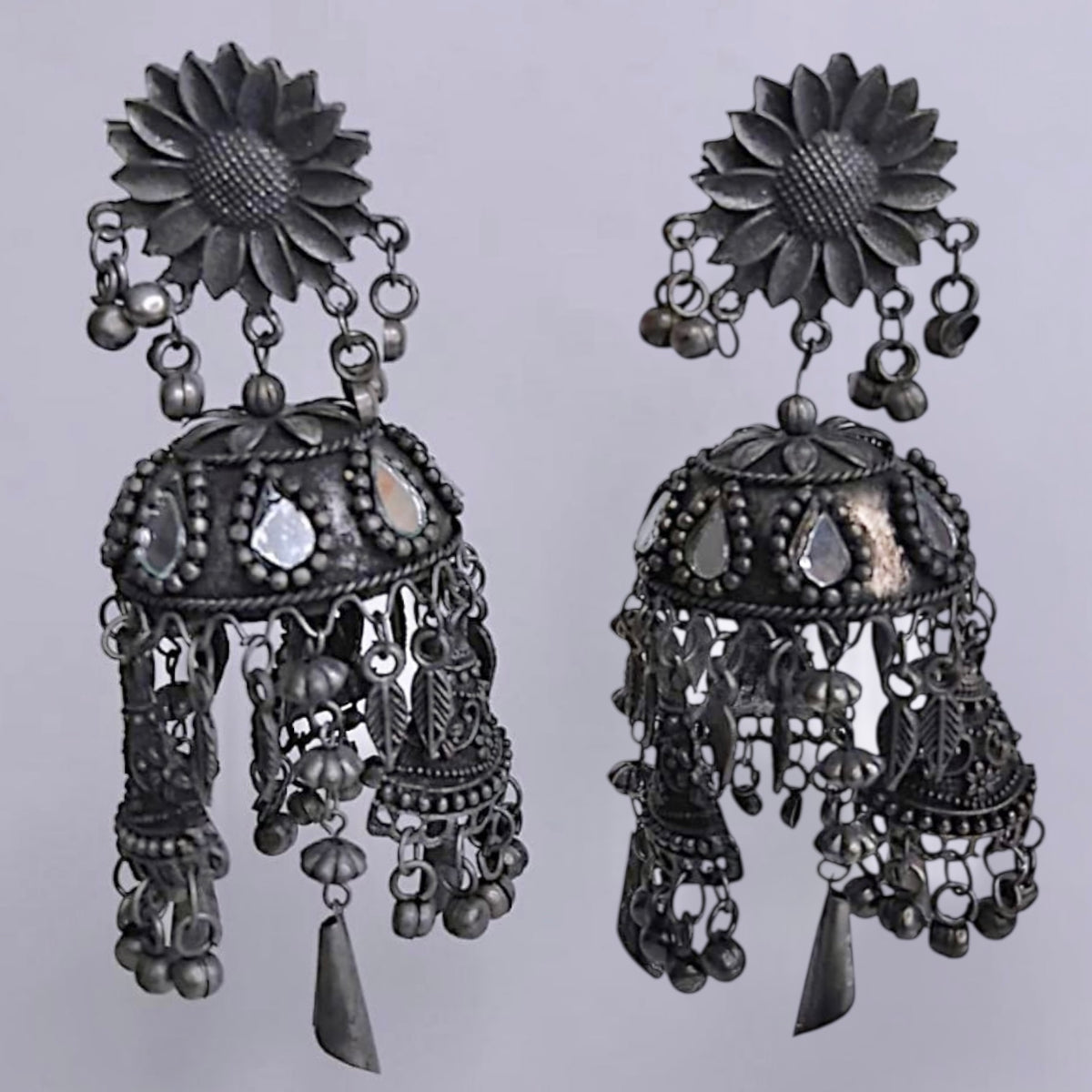 ISHU AFGHANI RAW AND RUSTIC AND VINTAGE MIRROR JHUMKAS AF64