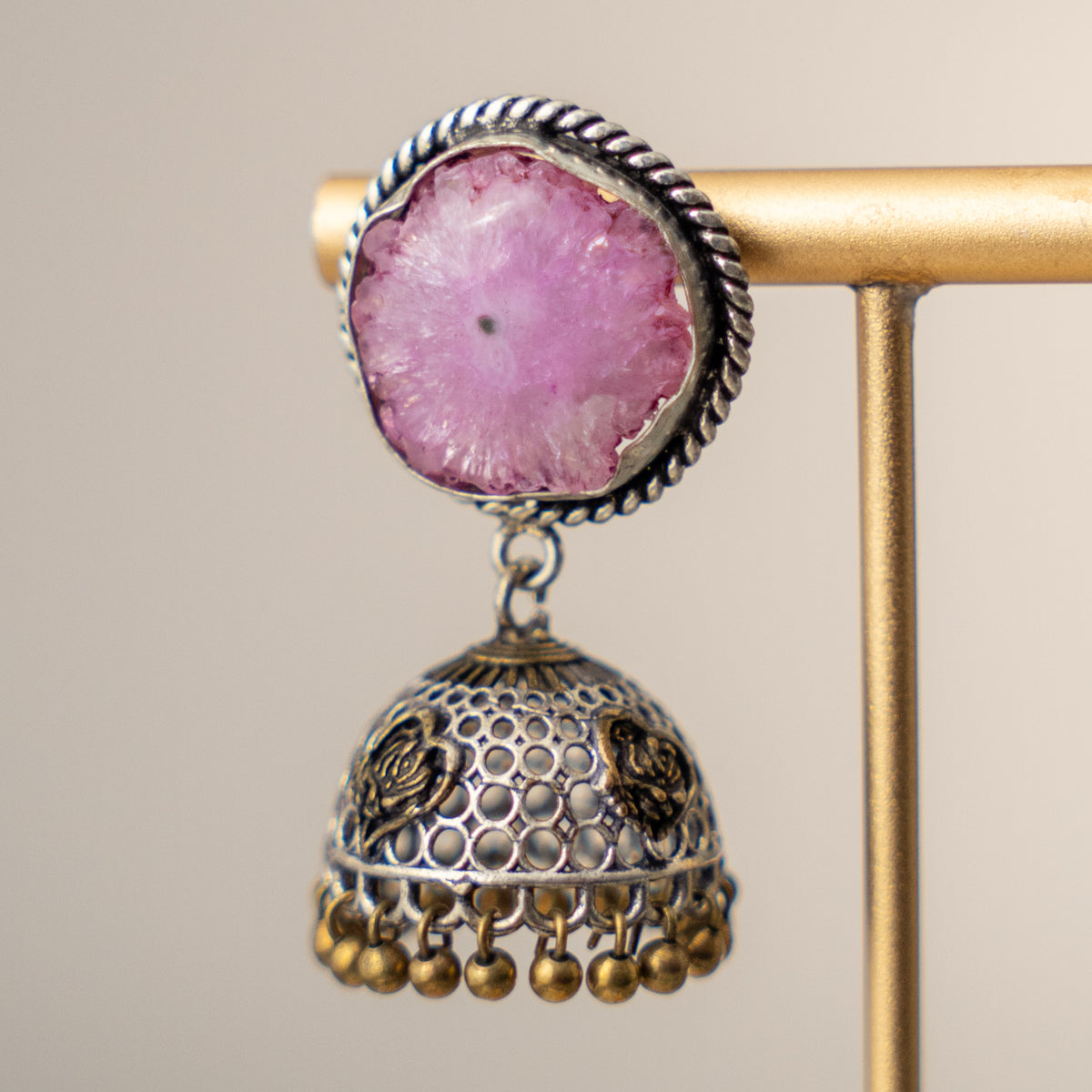 NISHASHA SEMI HANDMADE OXIDIZED AND NATURAL AGATE STONE JHUMKAS/EARRINGS ER473