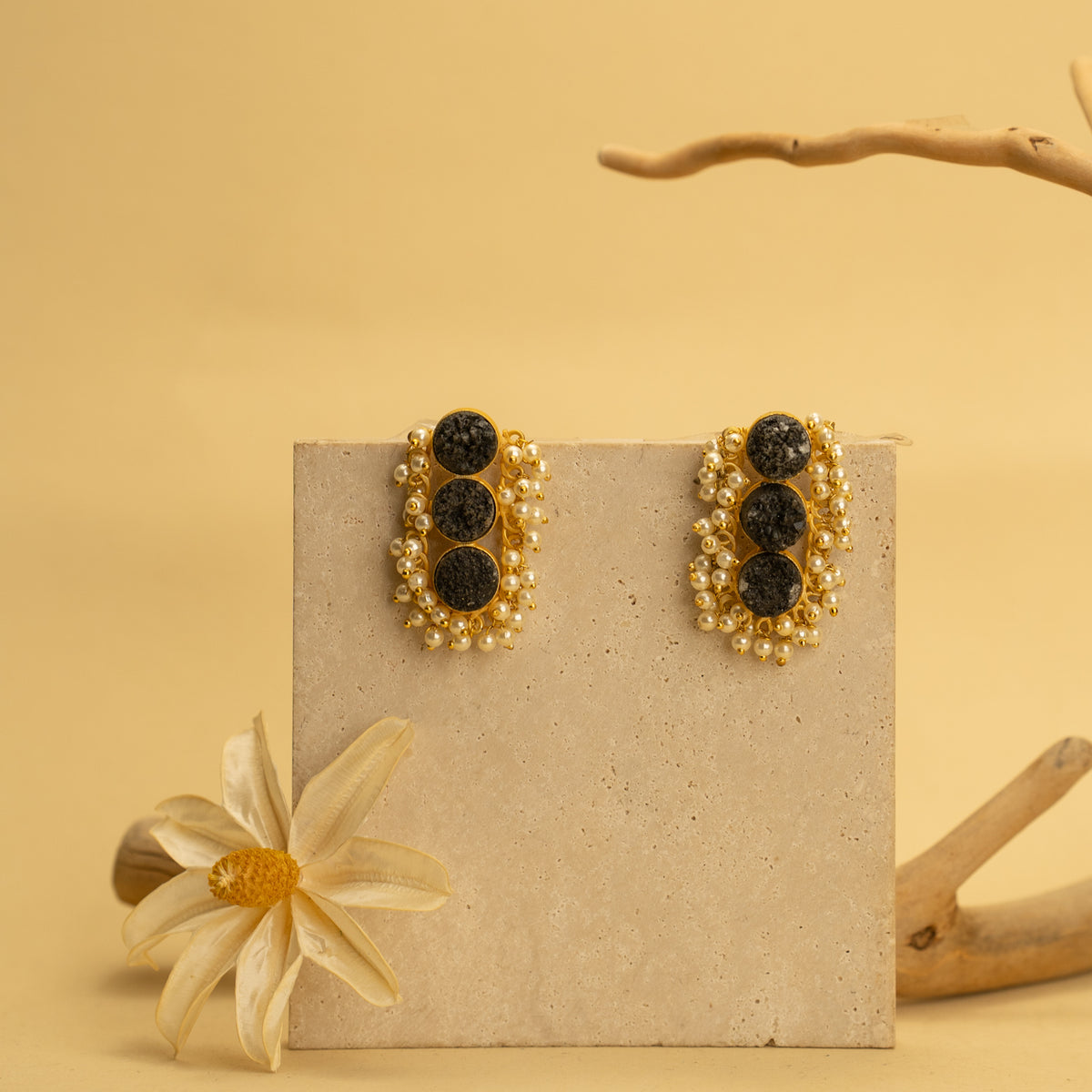 ISHITA RUSTIC AND RAW ANTIQUE FINISH HANDMADE NATURAL STONE EARRINGS ER459