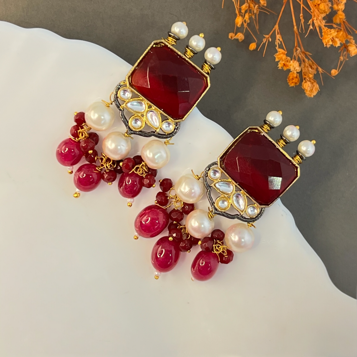GRACE RUSTIC MONALISA STONE SEMI HANDMADE CHOKER WITH EARRINGS CH120