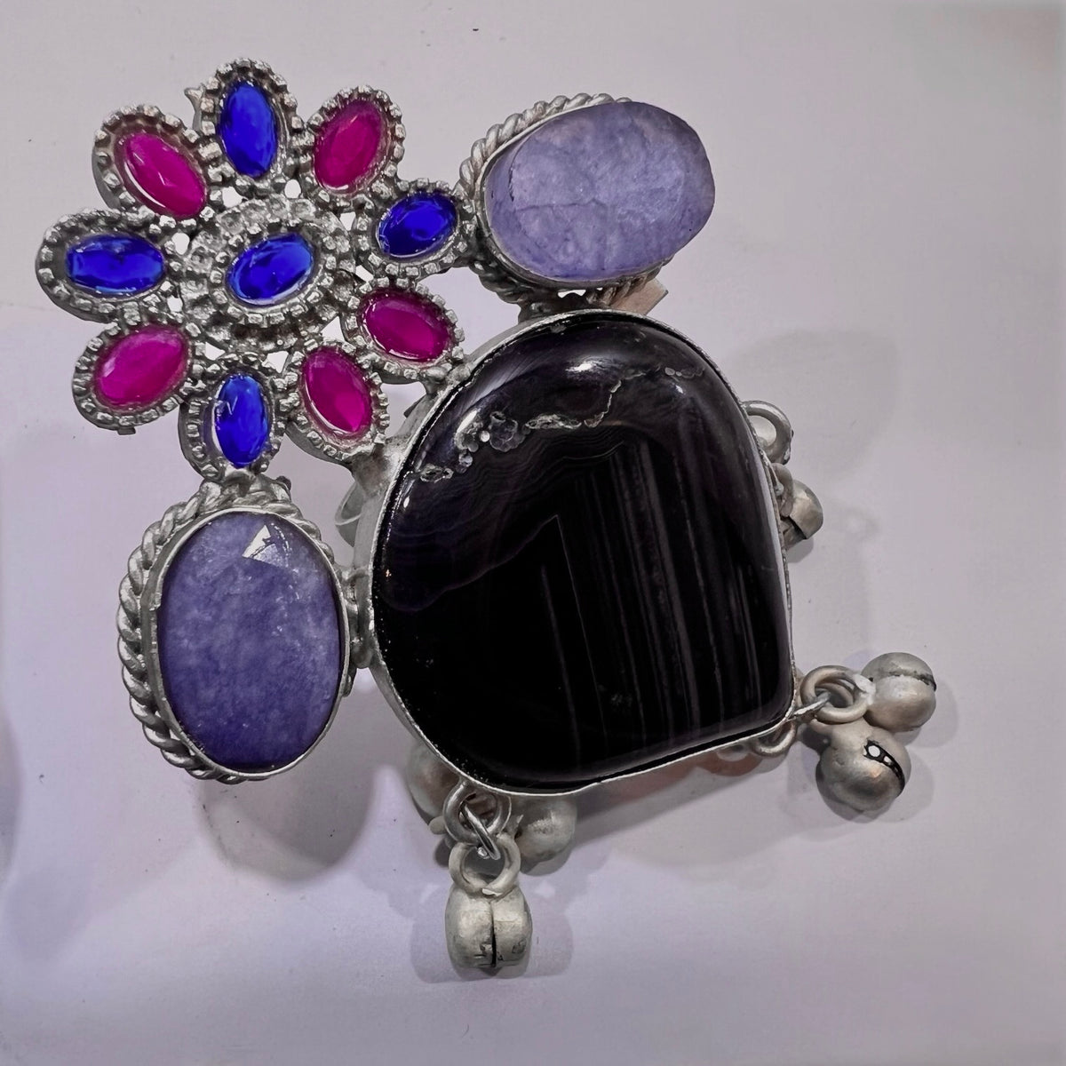 RISHITA PREMIUM HANDMADE NATURAL STONES SILVER POLISH RING R52