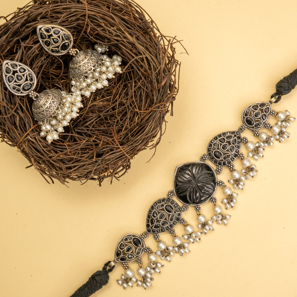 MIRA HANDMADE BIJOUX PREMIUM AND BIJOUX EXCLUSIVE RUSTIC FINISH CHOKER WITH EARRINGS CH527