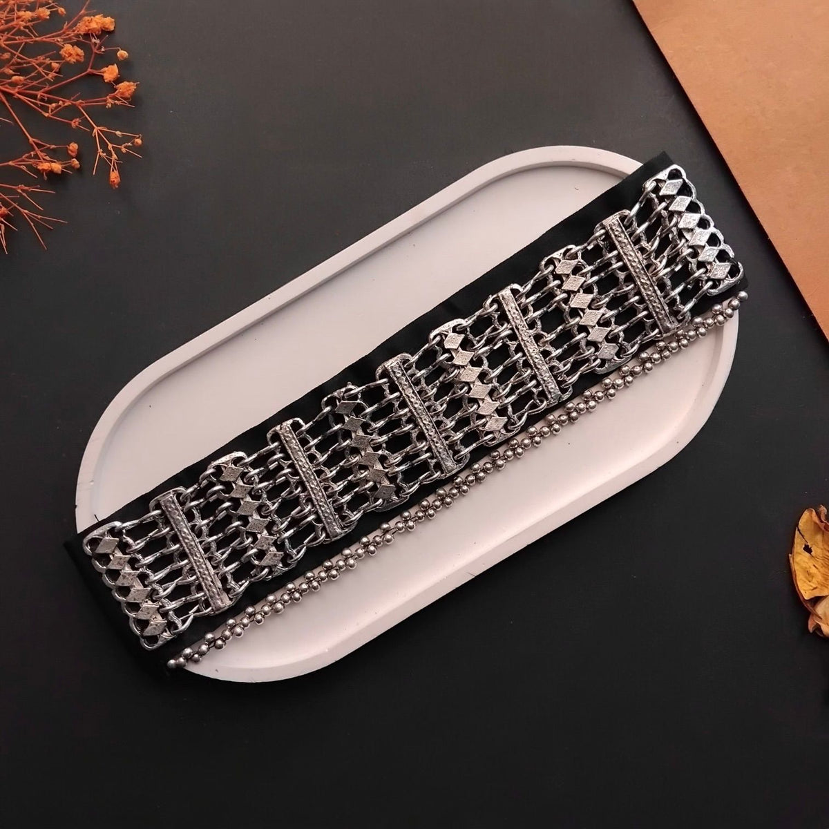 NEHA SEMI HANDMADE OXIDZED AFGHANI CHOKER/NECKPIECE CH451