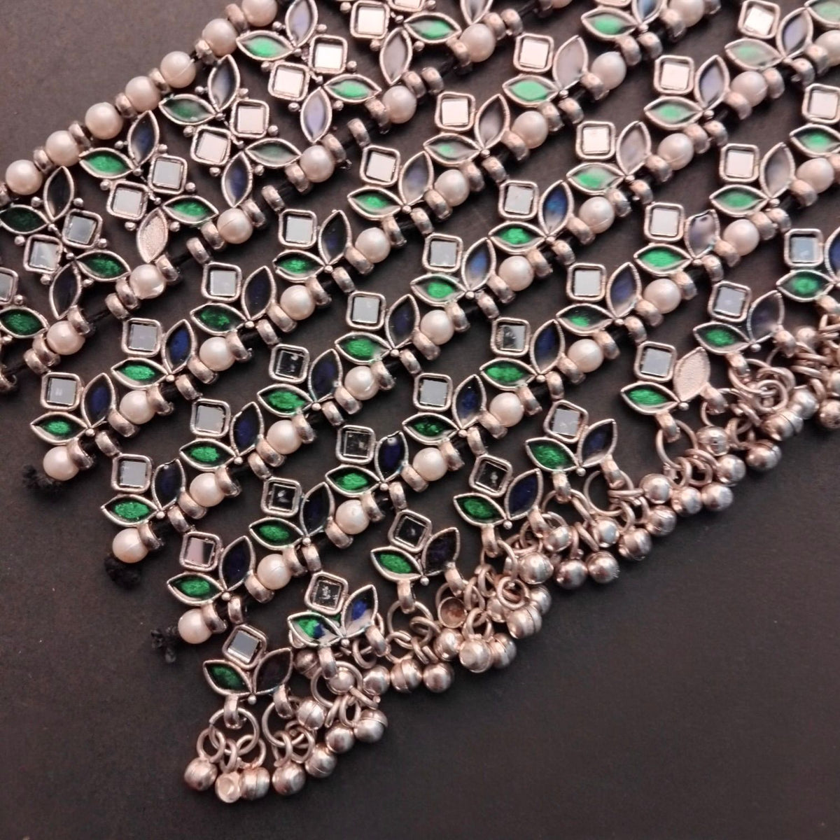 QUINN SEMI HANDMADE OXIDZED AFGHANI CHOKER/NECKPIECE CH452