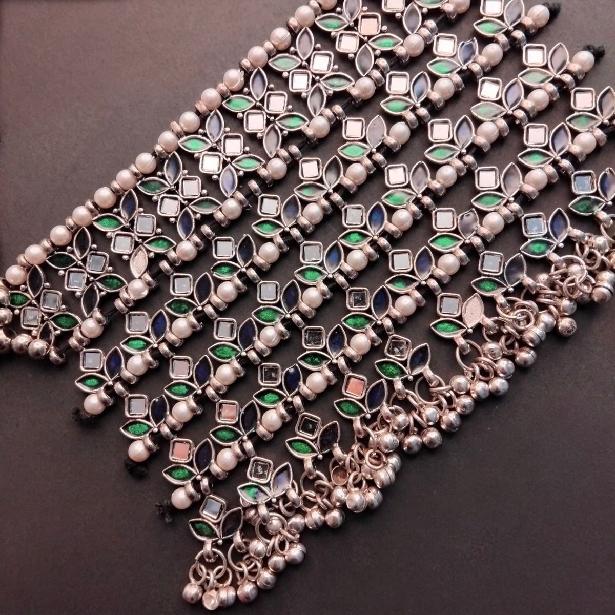 QUINN SEMI HANDMADE OXIDZED AFGHANI CHOKER/NECKPIECE CH452