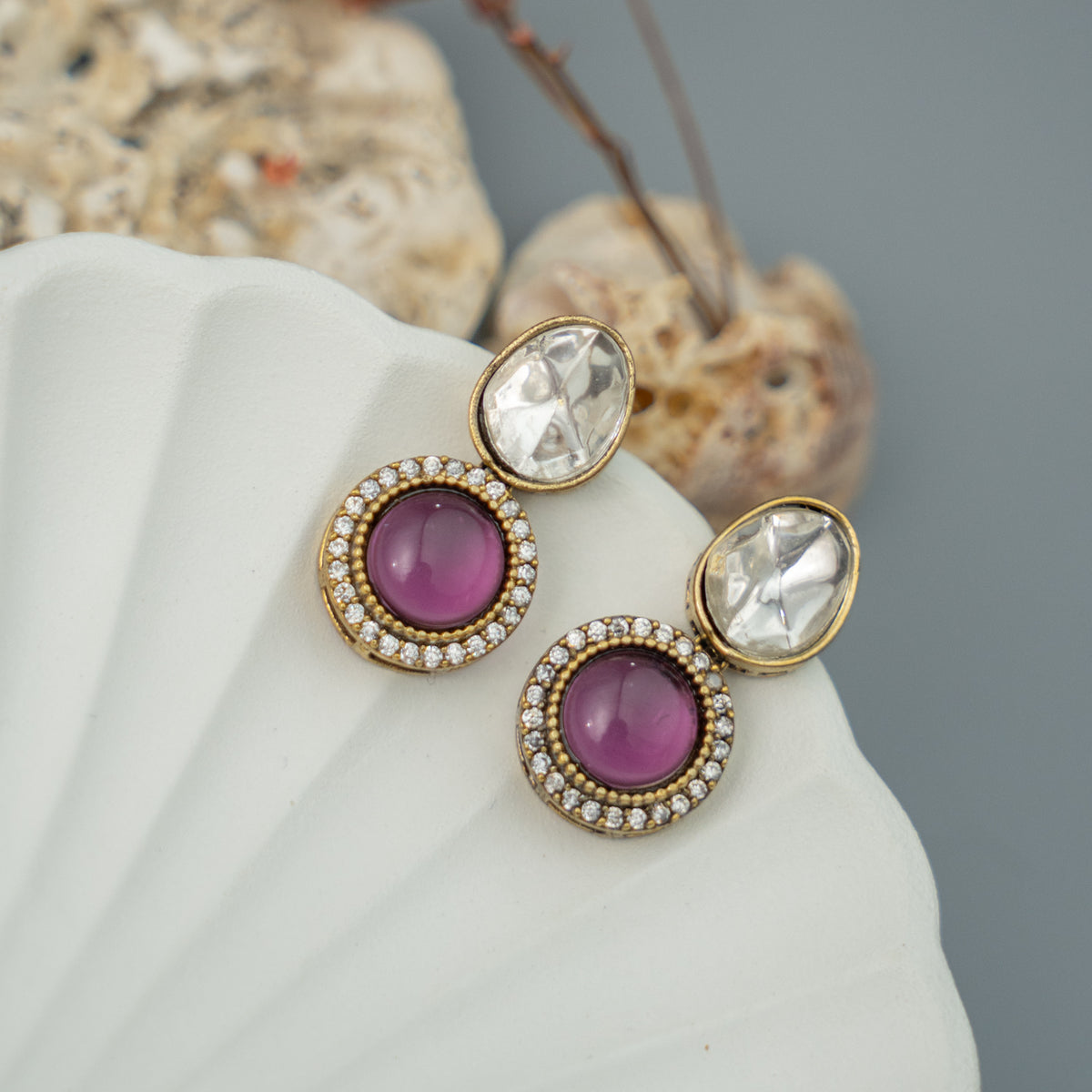 BELLA POLKI MONALISA STONE SEMI HANDMADE EARRING/STUD ER918