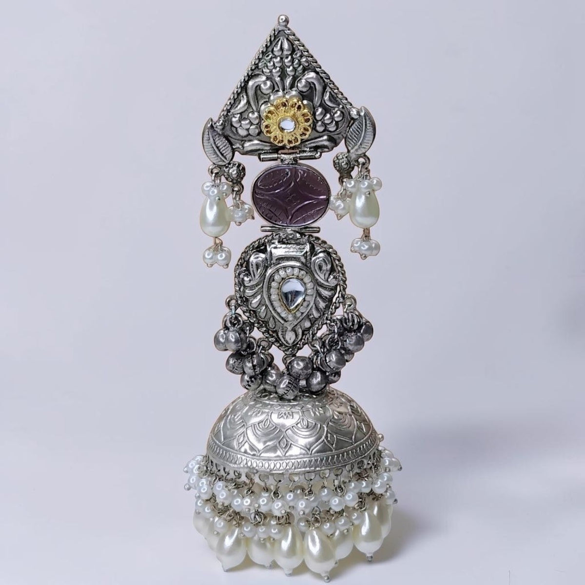 KRITHI SILVER LOOK ALIKE DUAL-TONED SILVER POLISH HANDMADE JUMBO JHUMKA ER572