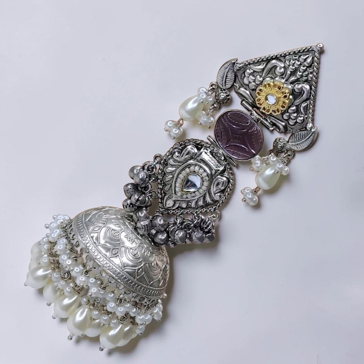 KRITHI SILVER LOOK ALIKE DUAL-TONED SILVER POLISH HANDMADE JUMBO JHUMKA ER572