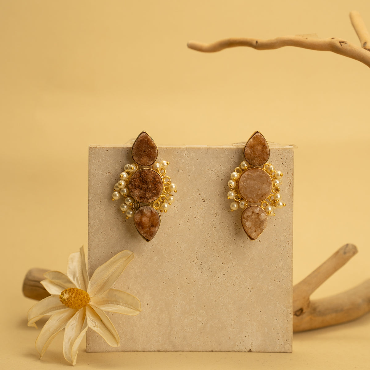 THANAYA RUSTIC AND RAW ANTIQUE FINISH HANDMADE NATURAL STONE EARRINGS ER461