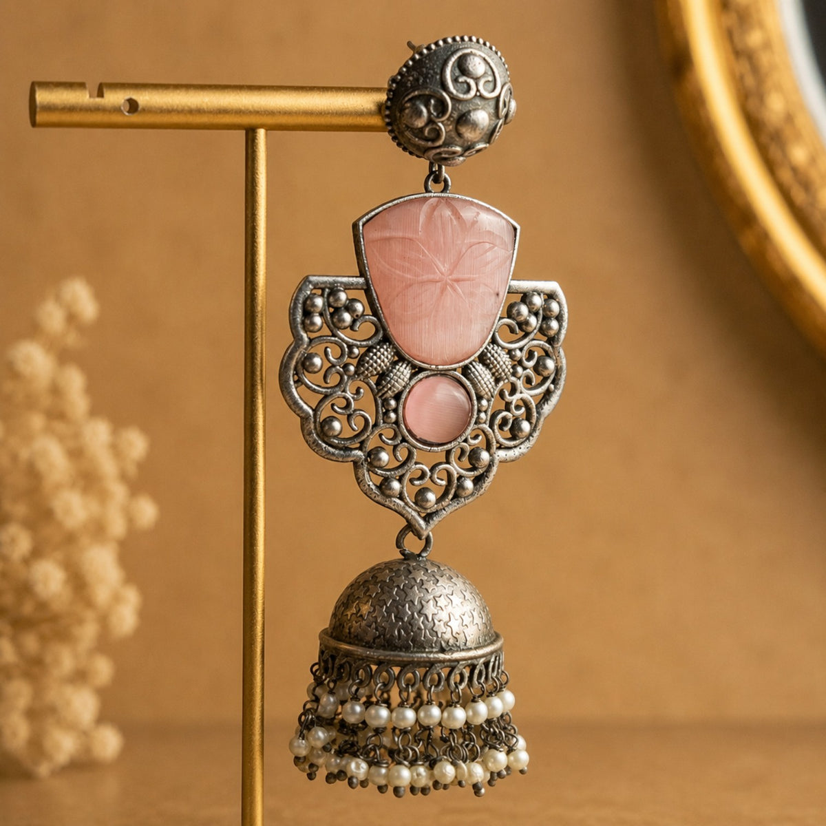 FAUX SILVER RAW AND RUSTIC SEMI HANDMADE JHUMKAS/ EARRINGS ER699