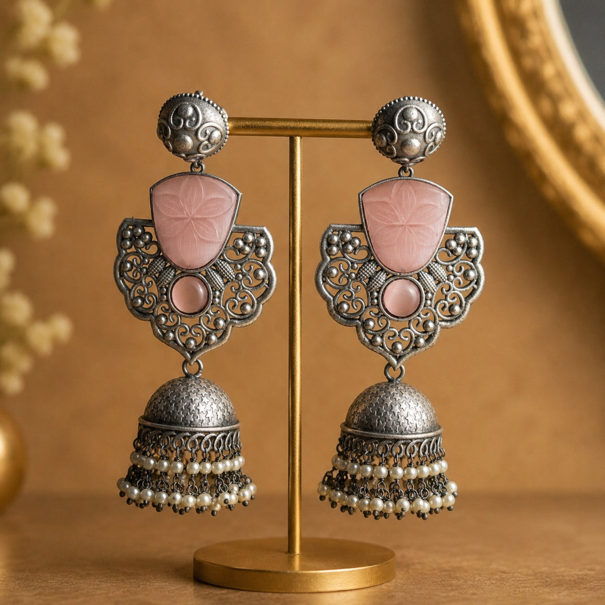 FAUX SILVER RAW AND RUSTIC SEMI HANDMADE JHUMKAS/ EARRINGS ER699