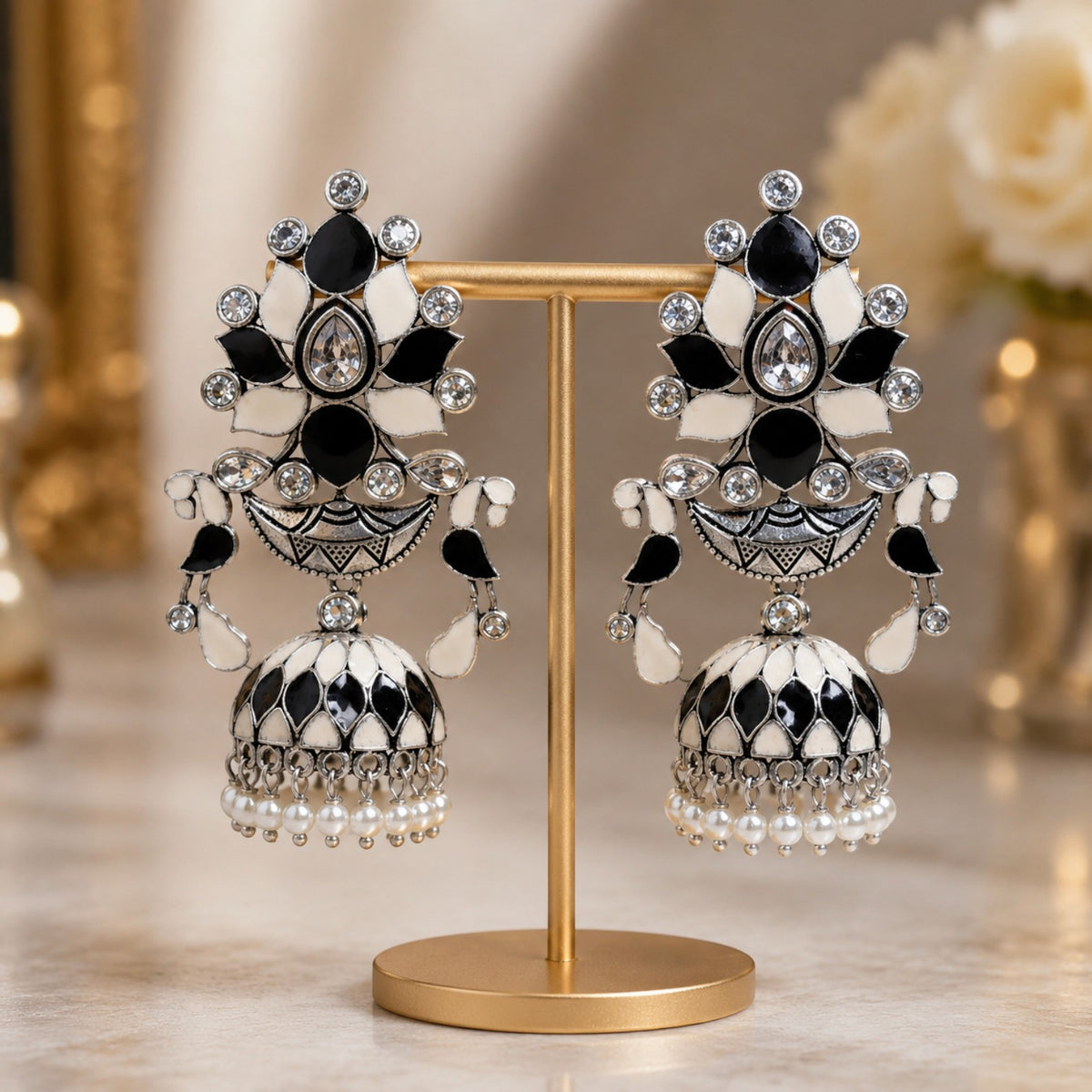 SALOME ENAMEL ANTIQUE SEMI HANDMADE EARRINGS/JHUMKAS ER781