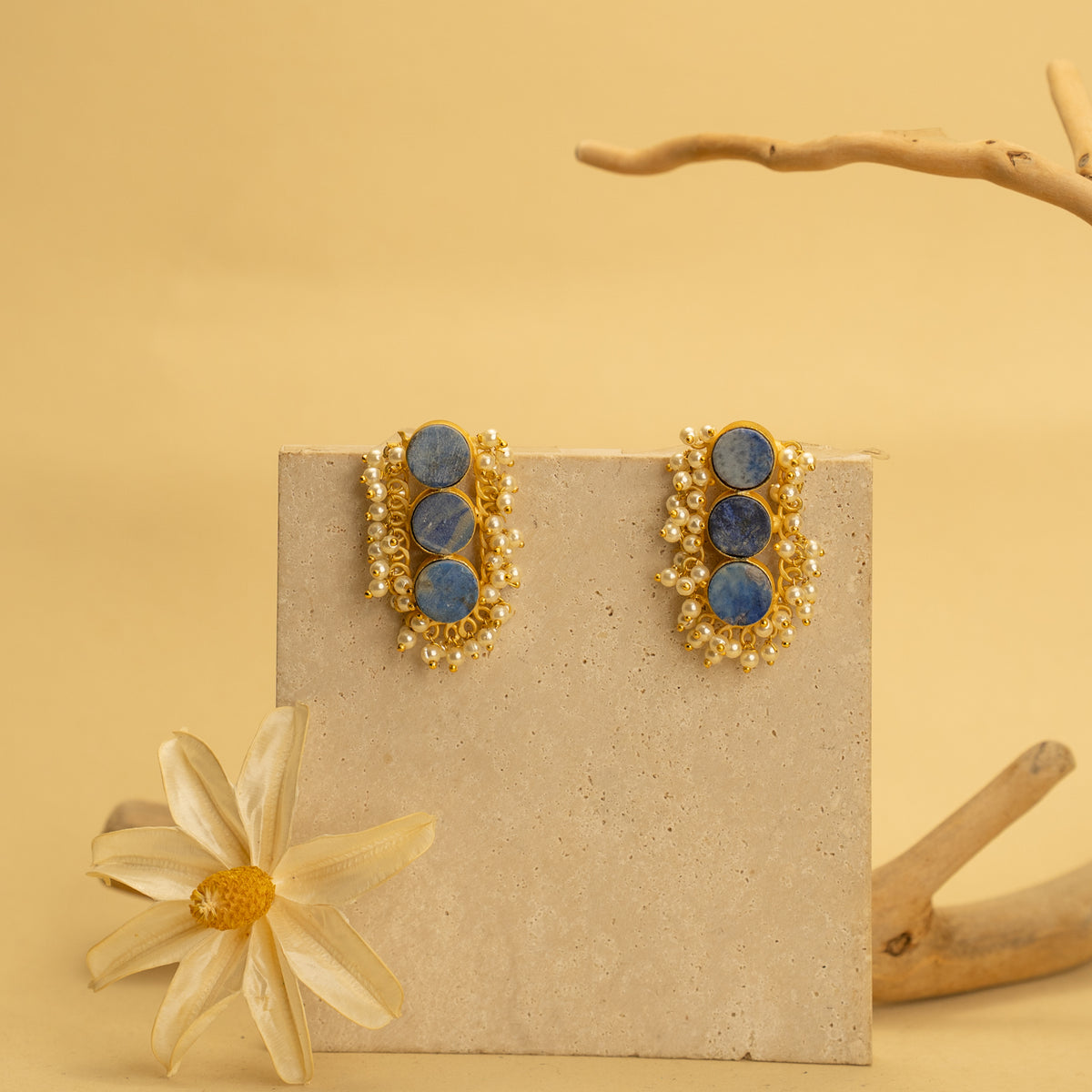 ISHITA RUSTIC AND RAW ANTIQUE FINISH HANDMADE NATURAL STONE EARRINGS ER459