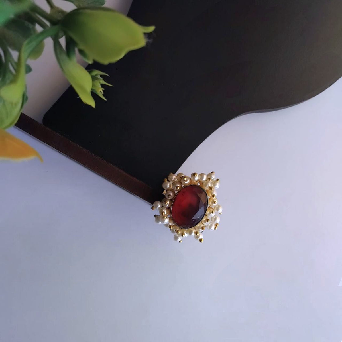 ISHIKA GOLD TONED NATURAL STONE HANDMADE FINGER RING R21