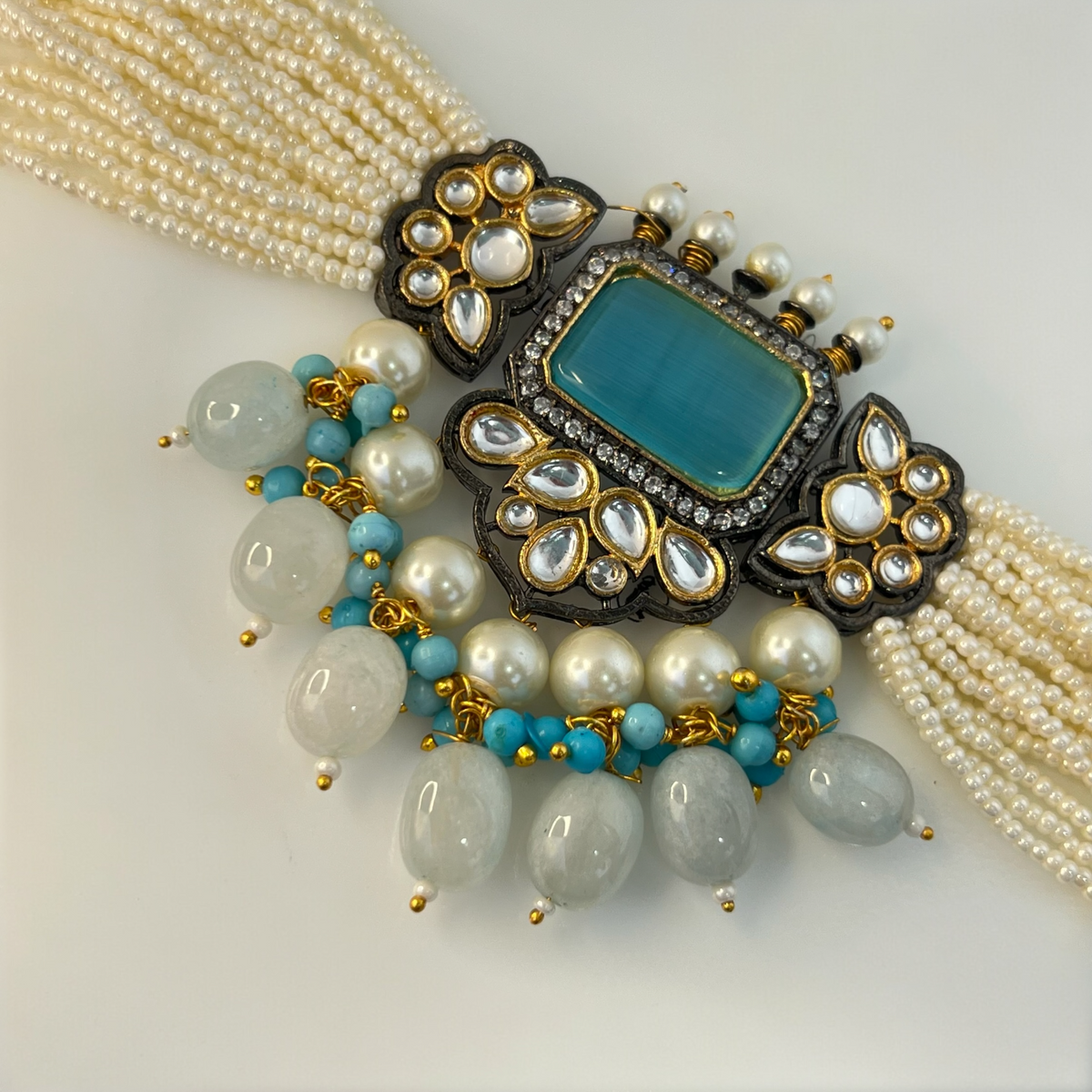 GRACE RUSTIC MONALISA STONE SEMI HANDMADE CHOKER WITH EARRINGS CH120
