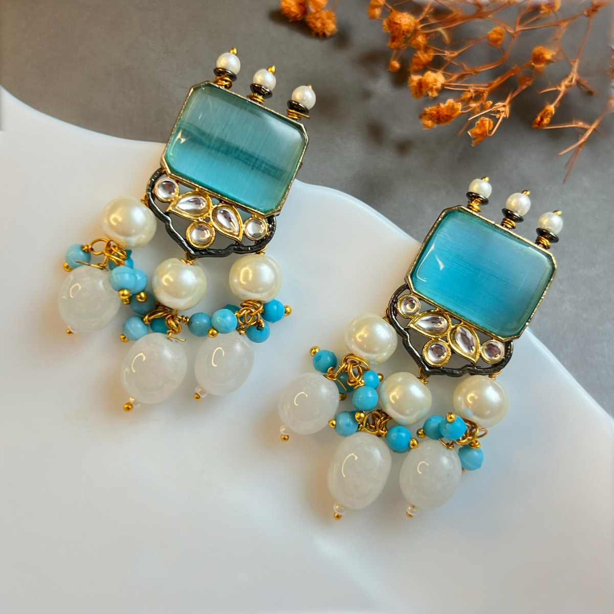 GRACE RUSTIC MONALISA STONE SEMI HANDMADE CHOKER WITH EARRINGS CH120