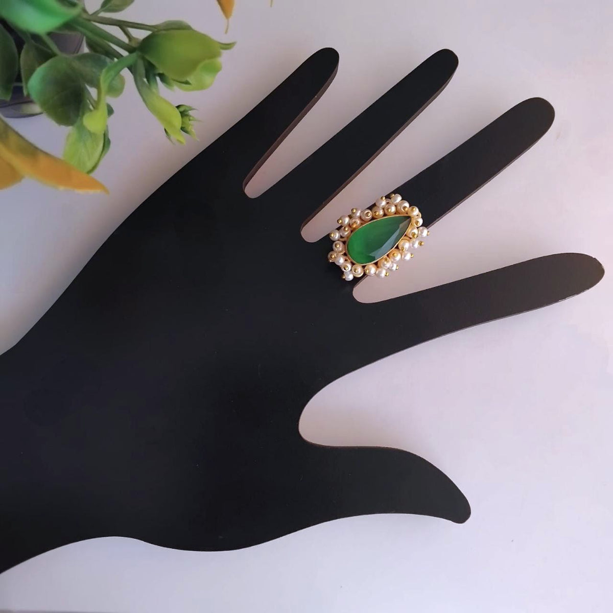 ISHIKA GOLD TONED NATURAL STONE HANDMADE FINGER RING R21