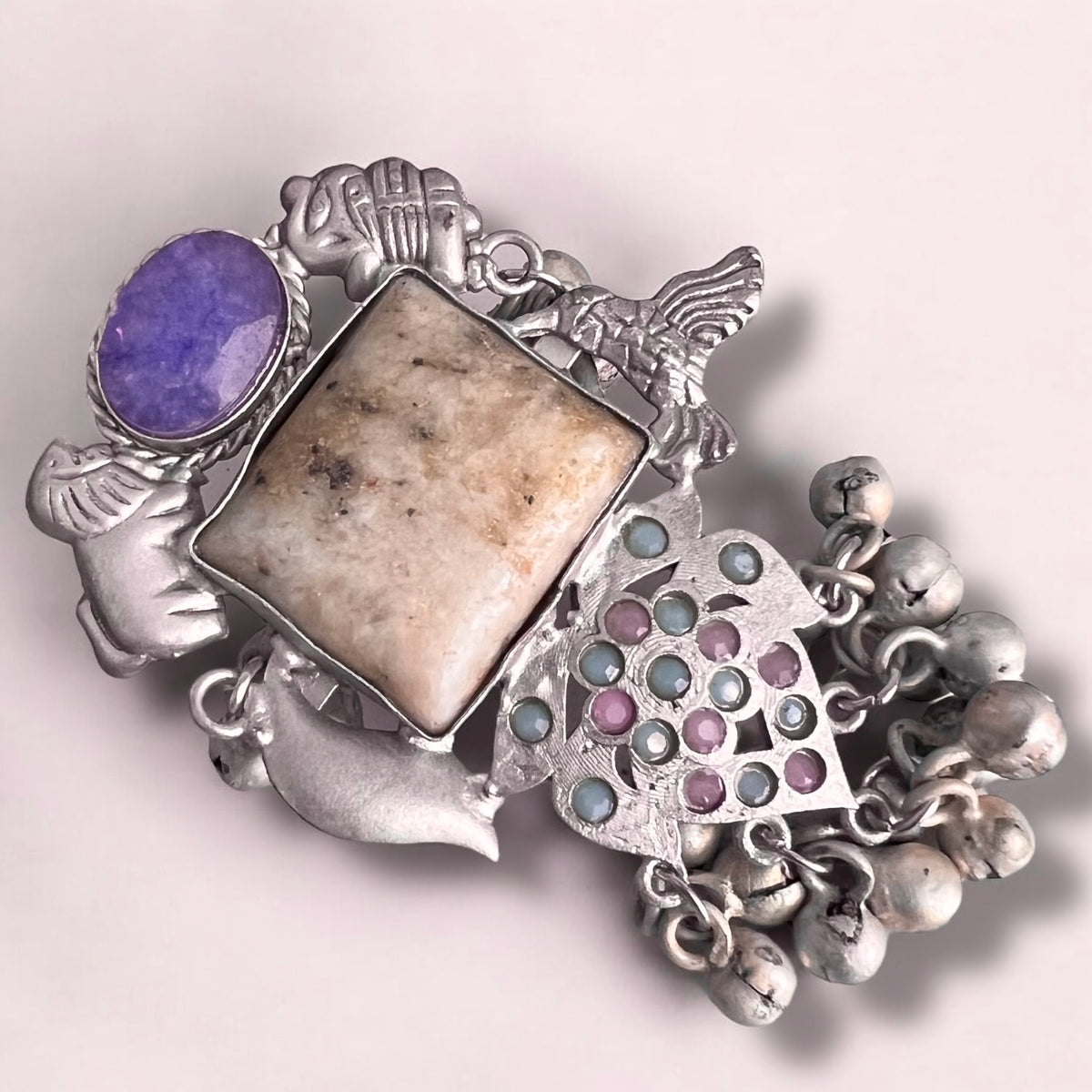 CAMILA PREMIUM HANDMADE NATURAL STONES SILVER POLISH RING R59 DESIGN 2