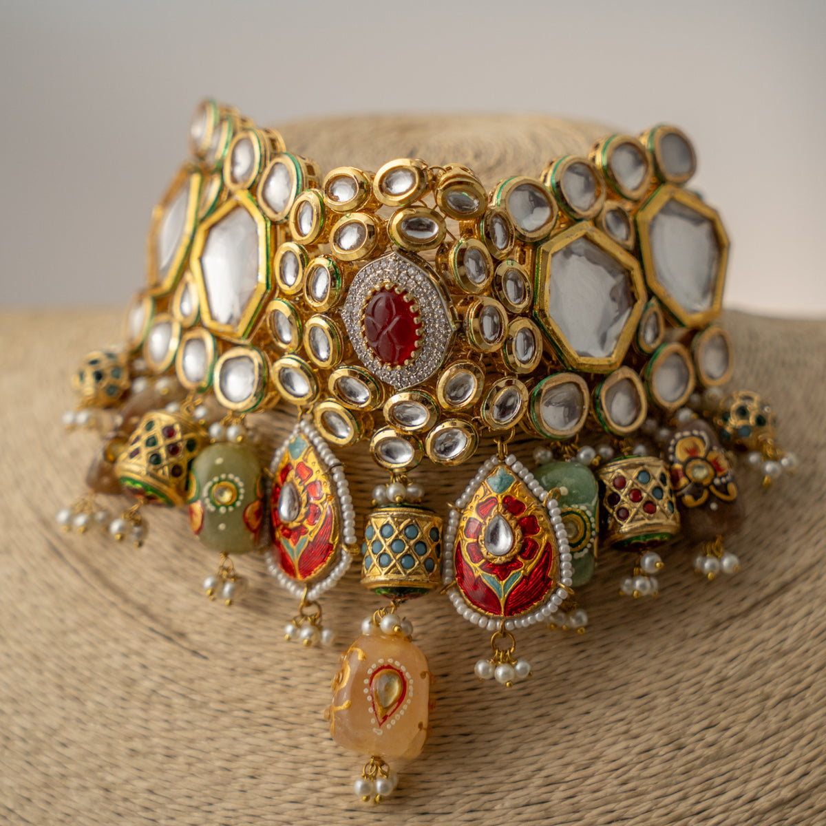 ROWAN BIJOUX PREMIUM BRIDAL KUNDAN HAND PAINTED RAWSTONE CHOKER/NECKLACE CH394