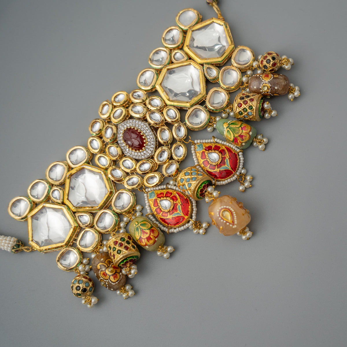 ROWAN BIJOUX PREMIUM BRIDAL KUNDAN HAND PAINTED RAWSTONE CHOKER/NECKLACE CH394