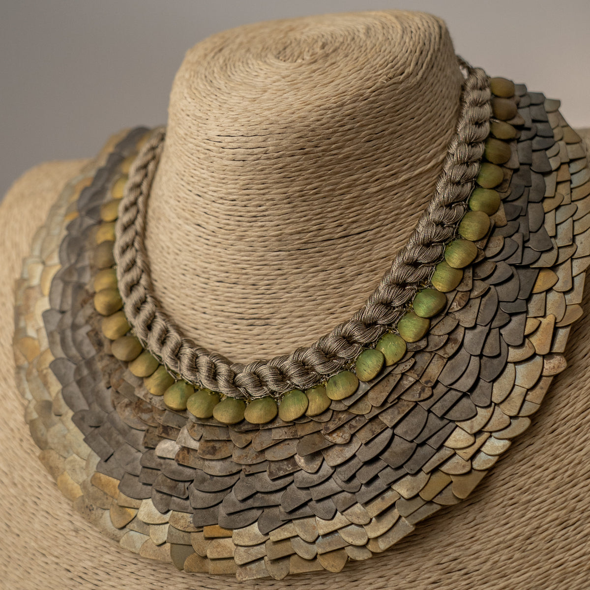 ELLA BIJOUX PREMIUM BRASS FLAKES HANDMADE ANTIQUE NECKPIECE/NECKLACE WITH EARRING NL274