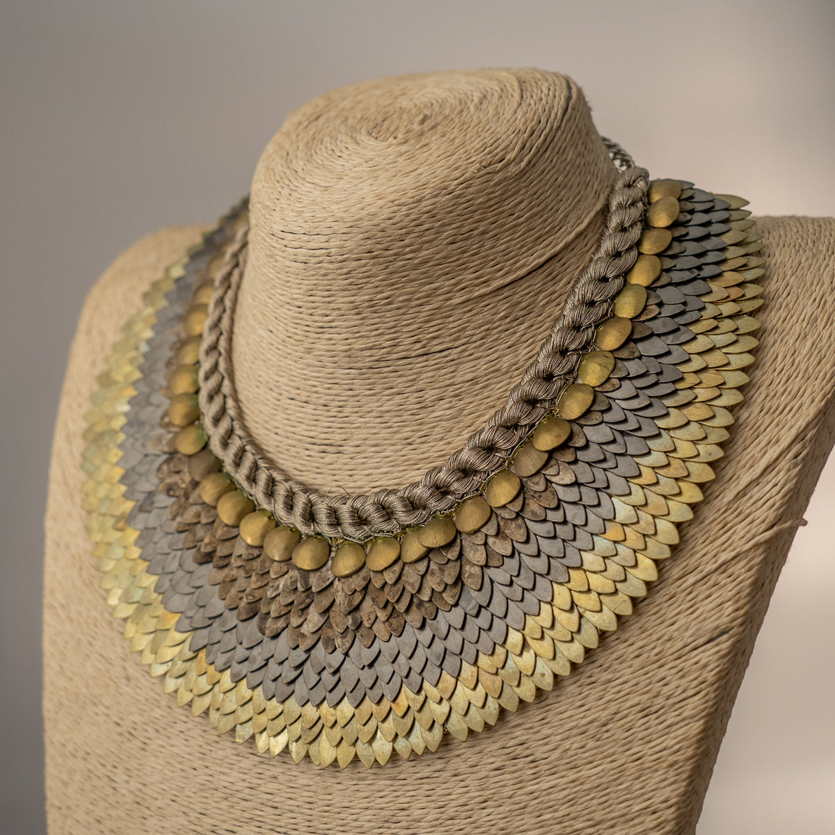 ELLA BIJOUX PREMIUM BRASS FLAKES HANDMADE ANTIQUE NECKPIECE/NECKLACE WITH EARRING NL274