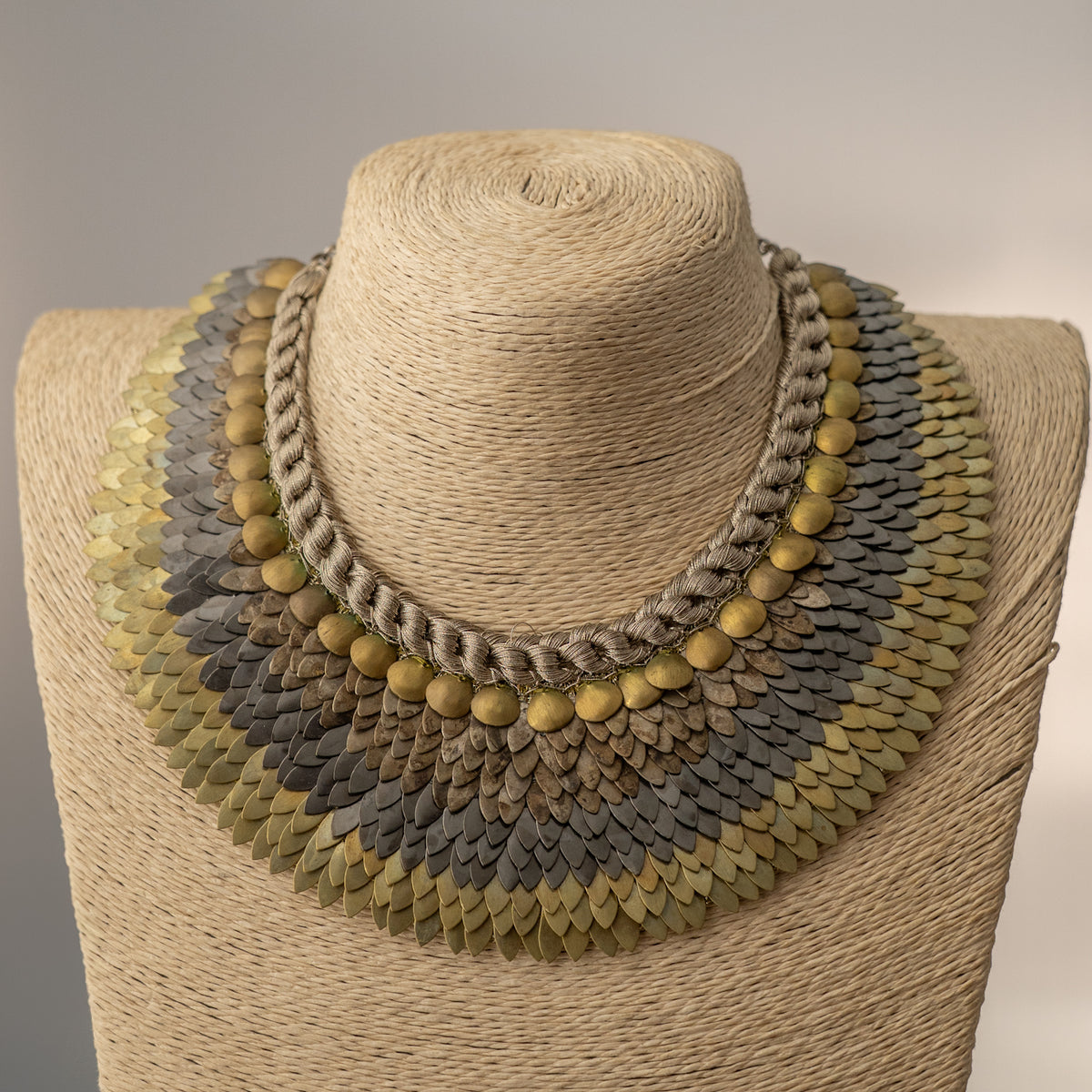 ELLA BIJOUX PREMIUM BRASS FLAKES HANDMADE ANTIQUE NECKPIECE/NECKLACE WITH EARRING NL274