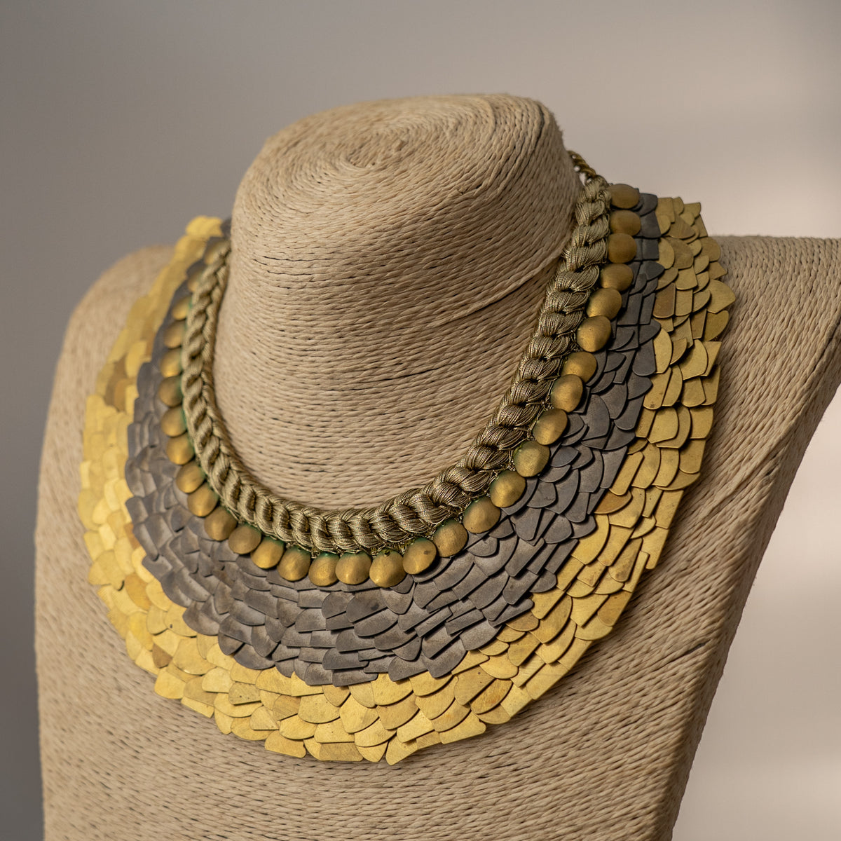 ELLA BIJOUX PREMIUM BRASS FLAKES HANDMADE ANTIQUE NECKPIECE/NECKLACE WITH EARRING NL274